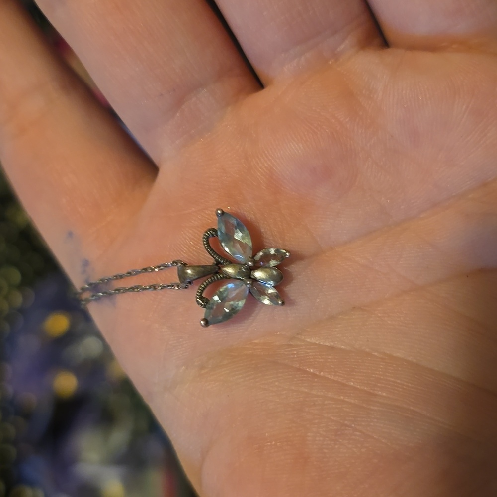 Silver Butterfly With Blue Gems